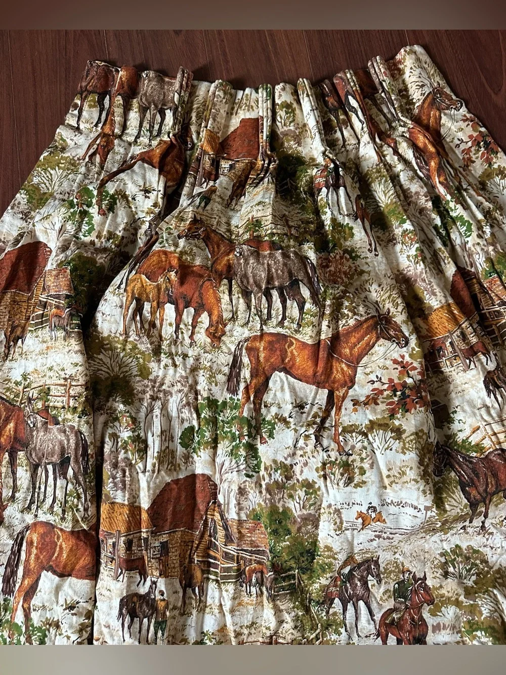 Vintage Pinch Pleat 70s Curtains Riverdale Ranch Riders Equestrian 23x48 Pair